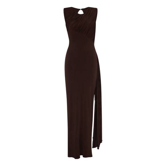 NEW NELBLU setas maxi round neck dress in marrón